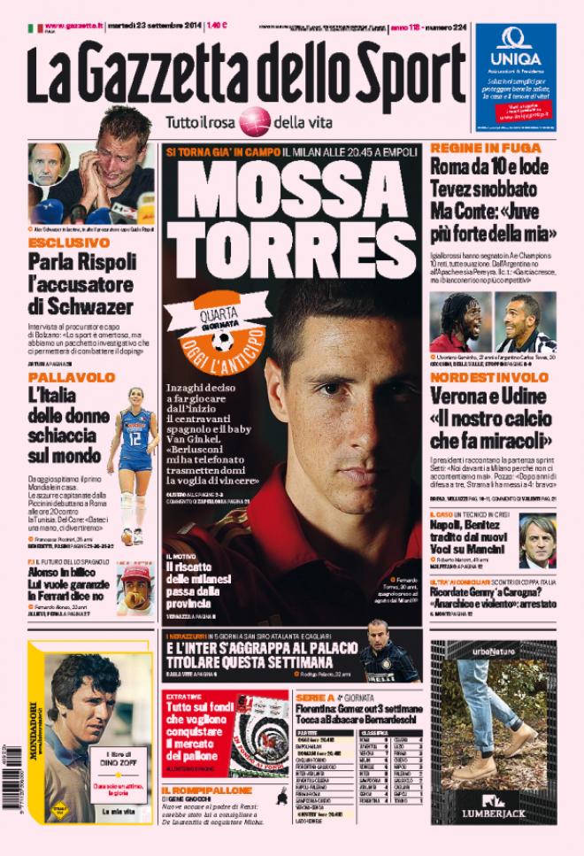 Prima pagina GdS (Fonte: giornalone.it)