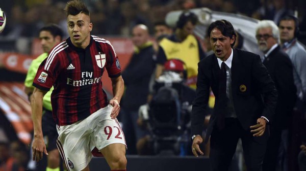 L'allenatore del Milan, Filippo Inzaghi, e l'attaccante del Milan, Stephan El Shaarawy