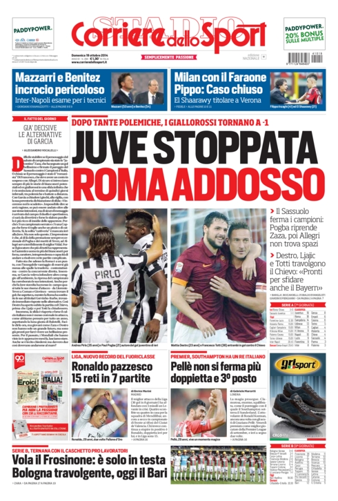 Prima pagina Corriere dello Sport del 19/10/2014 (Fonte: funize.com)