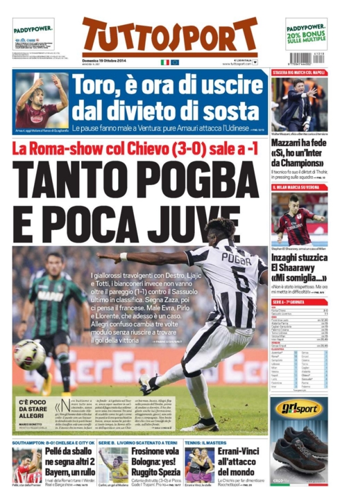 Prima pagina Tuttosport del 19/10/2014 (Fonte: funize.com)