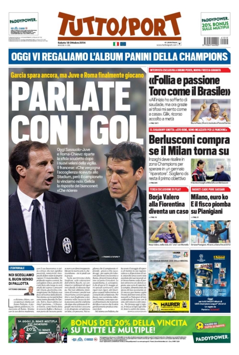 Prima pagina Tuttosport del 18/10/2014 (Fonte: funize.com)