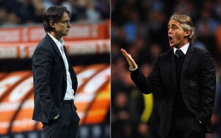 Filippo Inzaghi, tecnico del Milan, e Roberto Mancini, allenatore dell'Inter - fonte www.vocidisport.it