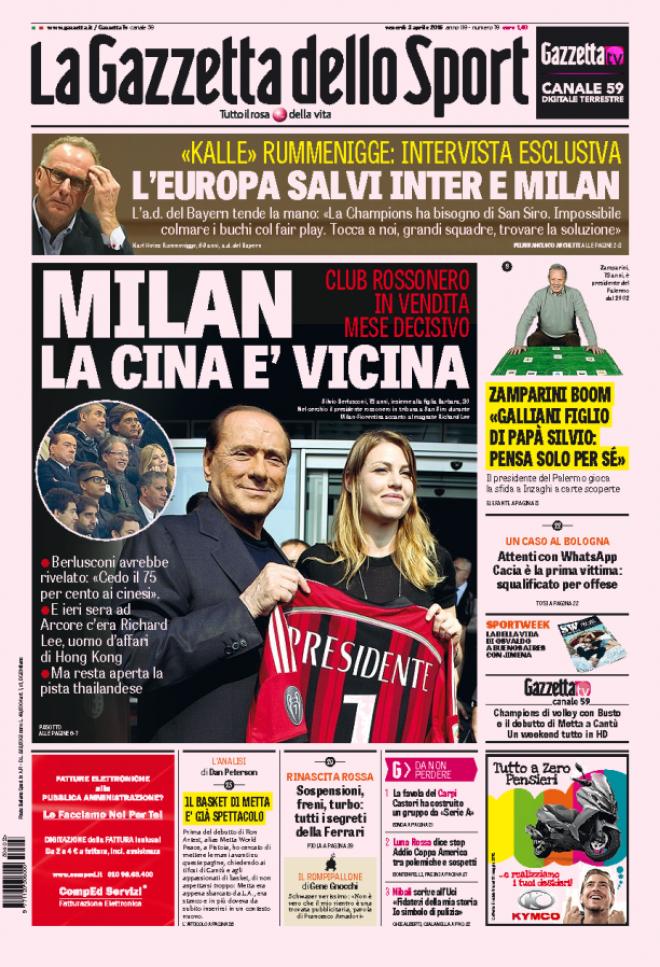 L'edizione odierna della Gazzetta dello Sport (giornalone.it)