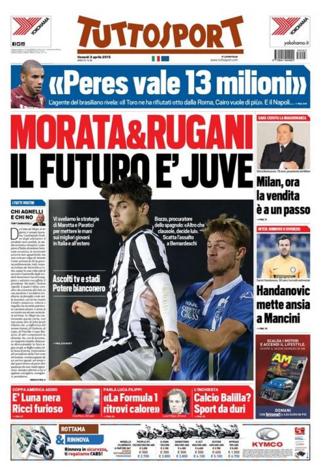 La prima pagina odierna di Tuttosport (giornalone.it)