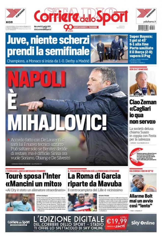 Prima pagina del Corriere dello Sport (Fonte: giornalone.it) 