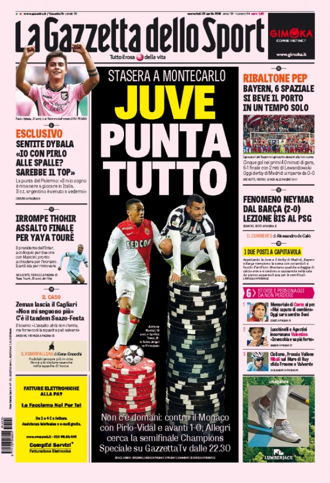 Prima pagina de La Gazzetta dello Sport (Fonte: giornalone.it) 