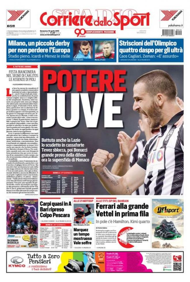 La prima pagina del Corriere dello Sport (giornalone.it)