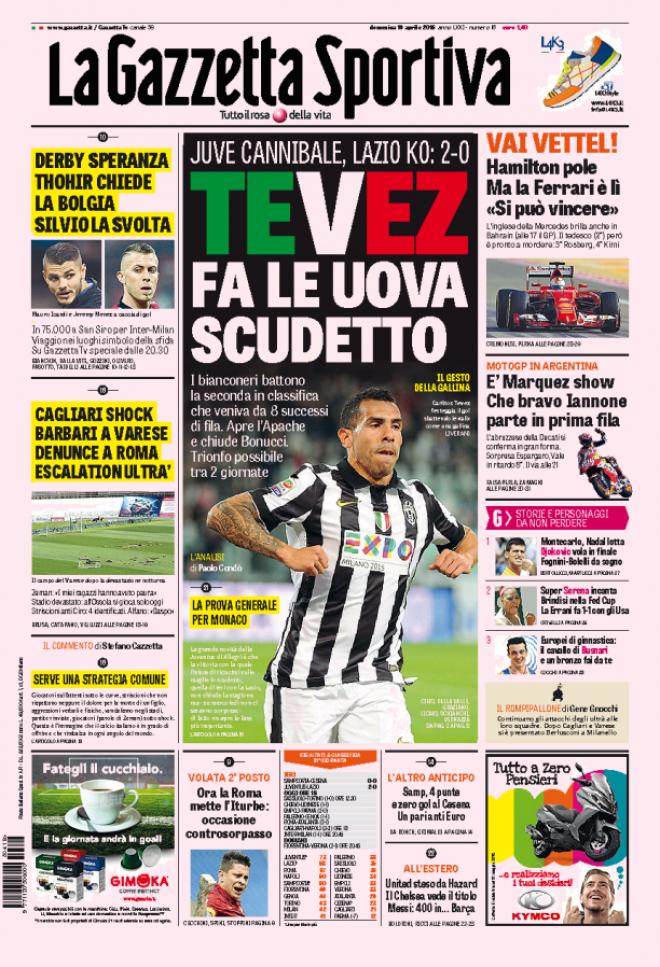 La prima pagina della Gazzetta dello Sport (giornalone.it)
