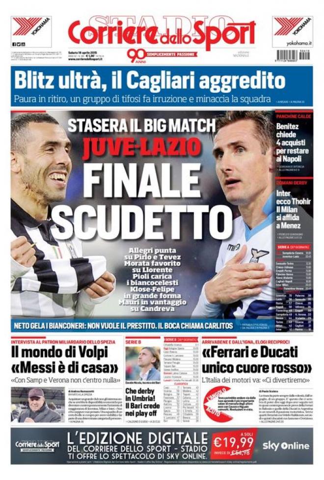 Prima pagina del "Corriere dello Sport" (Fonte: giornalone.it) 