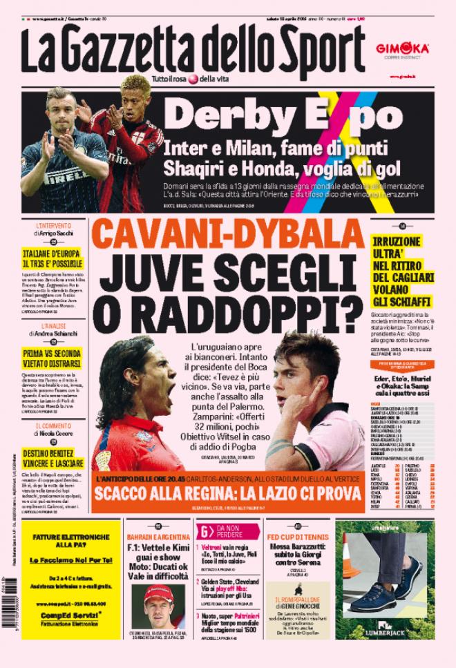 Prima pagina de "La Gazzetta dello Sport" (Fonte: giornalone.it) 
