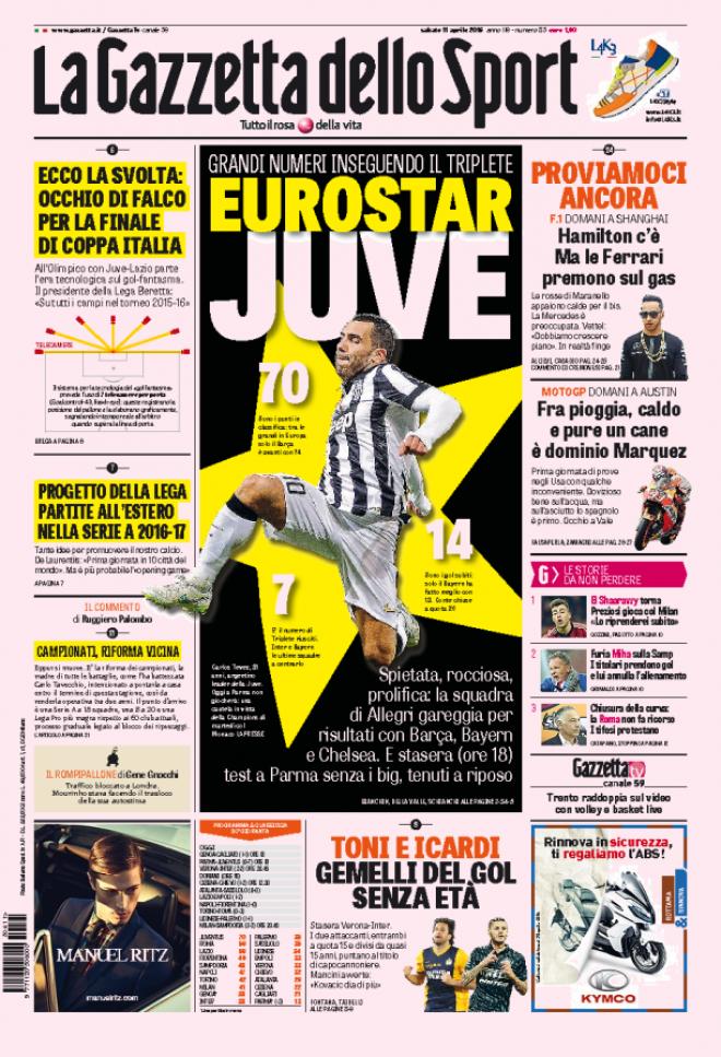 Prima pagina Gazzetta dello Sport (Fonte: giornalone.it) 