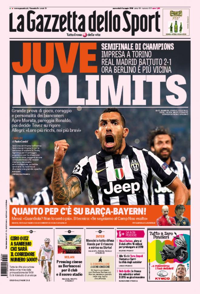 Prima pagina de La Gazzetta dello Sport (Fonte: giornalone.it) 