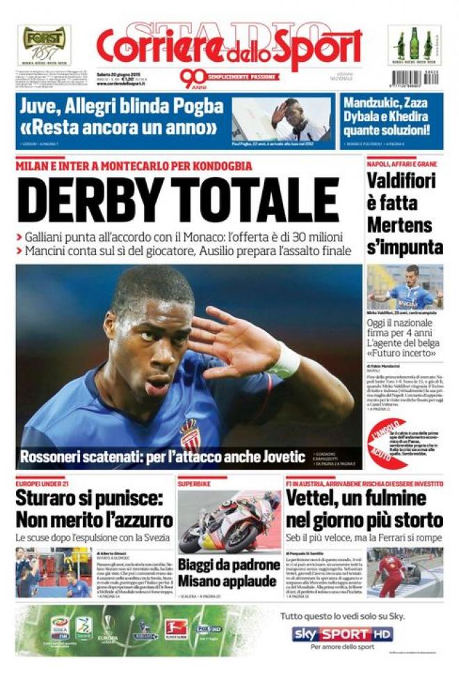 Prima pagina Corriere dello Sport (Fonte: giornalone.it)