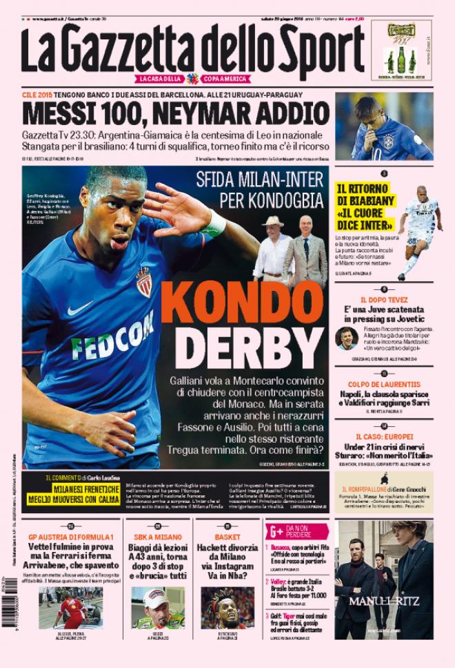 Prima pagina La Gazzetta dello Sport (Fonte: giornalone.it)