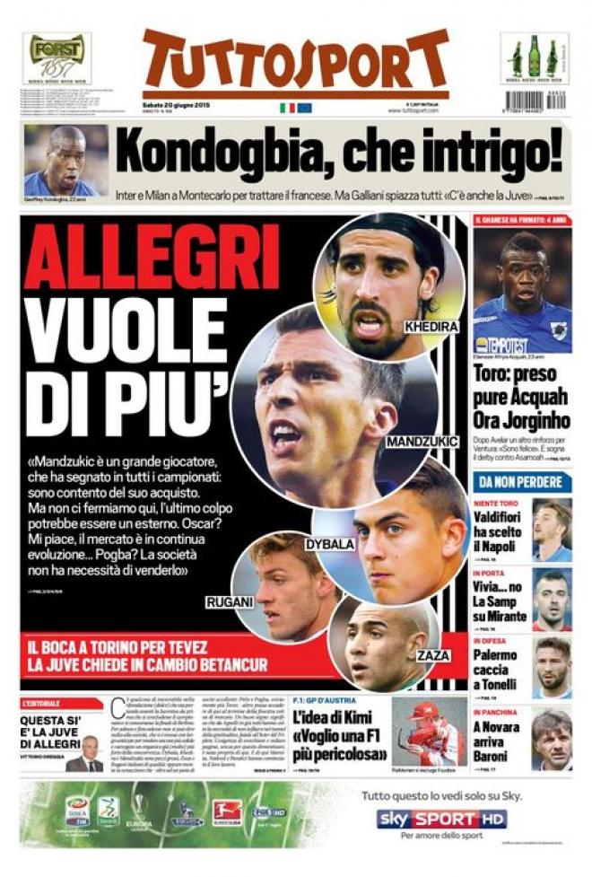 Prima pagina Tuttosport (Fonte: giornalone.it)