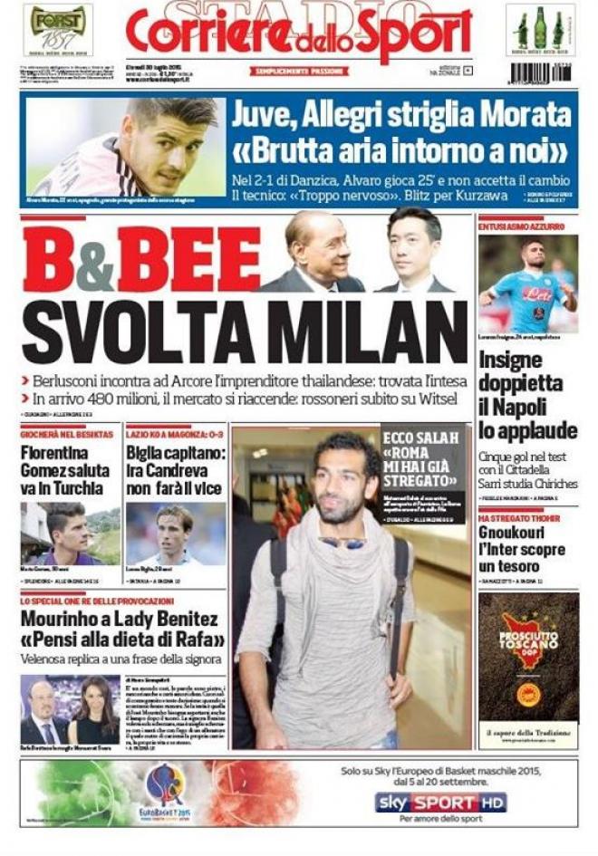 Prima pagina del Corriere dello Sport (Fonte: giornalone.it)