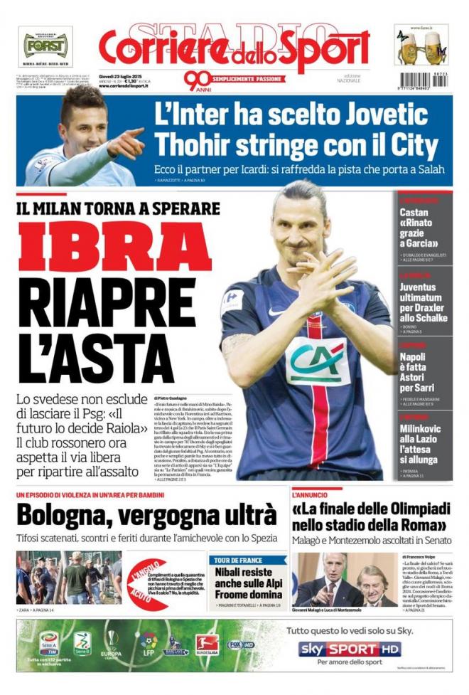 Prima pagina del Corriere dello Sport (Fonte: giornalone.it)
