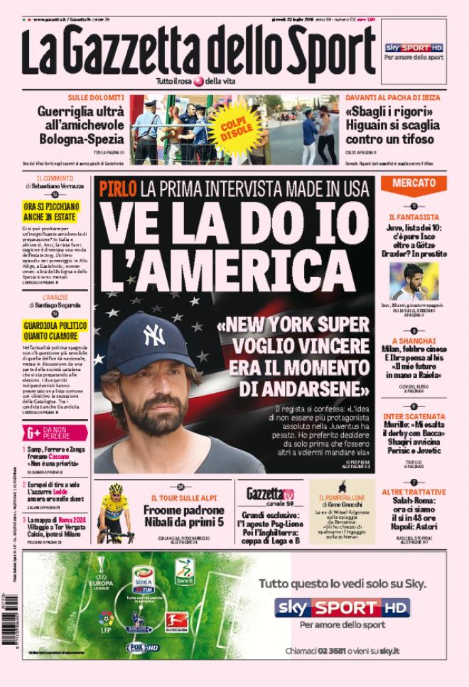 Prima pagina de La Gazzetta dello Sport (Fonte: giornalone.it)