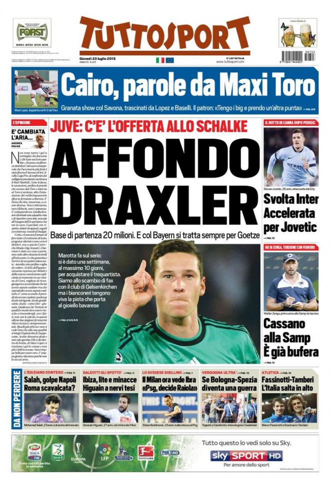 Prima pagina Tuttosport (Fonte: giornalone.it)