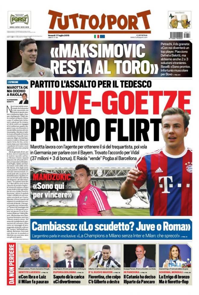 Prima pagina Tuttosport (Fonte: giornalone.it)