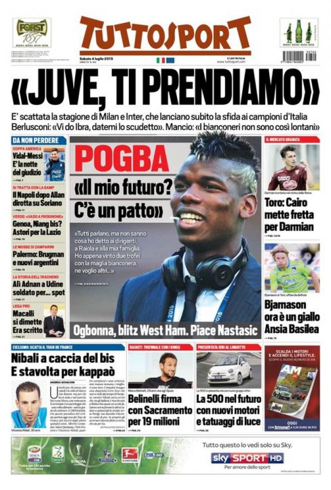 Prima pagina Tuttosport (Fonte: giornalone.it) 