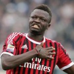 AC Milan's Sulley Muntari celebrates after scoring against Cesena during their Italian Serie A soccer match  in Cesena