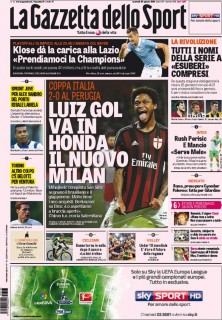 Prima pagina La Gazzetta dello Sport, fonte foto giornalone.it