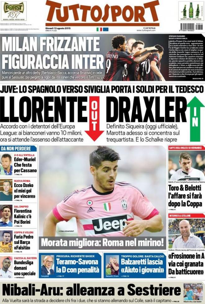 Prima pagina Tuttosport (Fonte: giornalone.it) 