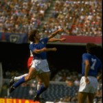 Collovati of Italy wins a header during a World Cup match in Spain