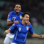 BAKU, AZERBAIJAN - OCTOBER 10: Matteo Darmian of Italy #4 celebrates after scoring the third goal during the UEFA Euro 2016 qualifying football match between Azerbaijan and Italy at Olympic Stadium on October 10, 2015 in Baku, Azerbaijan. (Photo by Claudi