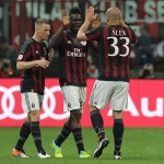 Alex, difensore del Milan, festeggiato da Balotelli e Abate, Getty Images