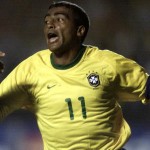 Brazilian soccer player Romario celebrates his goa