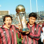 Franco Baresi e Carlo Ancelotti esultano per la vittoria nella Coppa Intercontinentale nel 1989, foto corriere.it