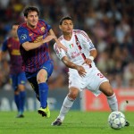 Thiago Silva e Leo Messi in Barcellona-Milan 2-2