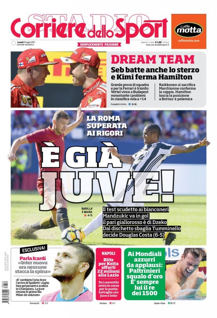 Prima pagina Corriere 31 luglio 2017