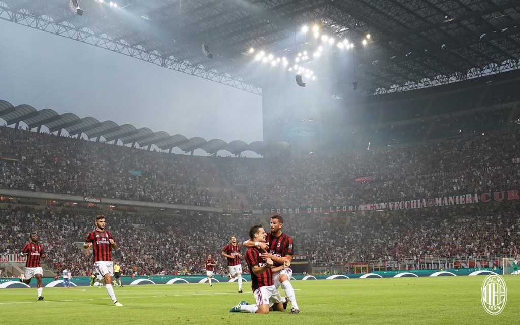 L'esultanza di Bonaventura in Milan - Craiova, foto @acmilan