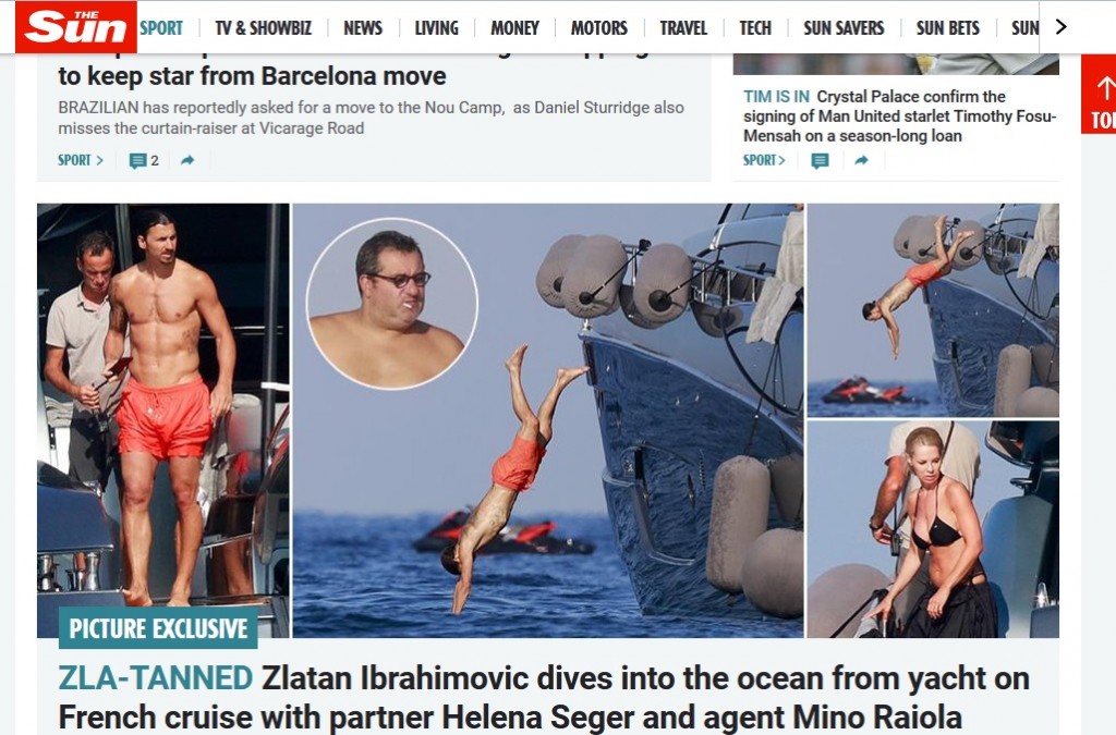 Ibrahimovic sullo yacht con Raiola