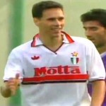 4 ottobre 1992, Fiorentina-Milan 3-7, l'esultanza di Van Basten dopo un gol