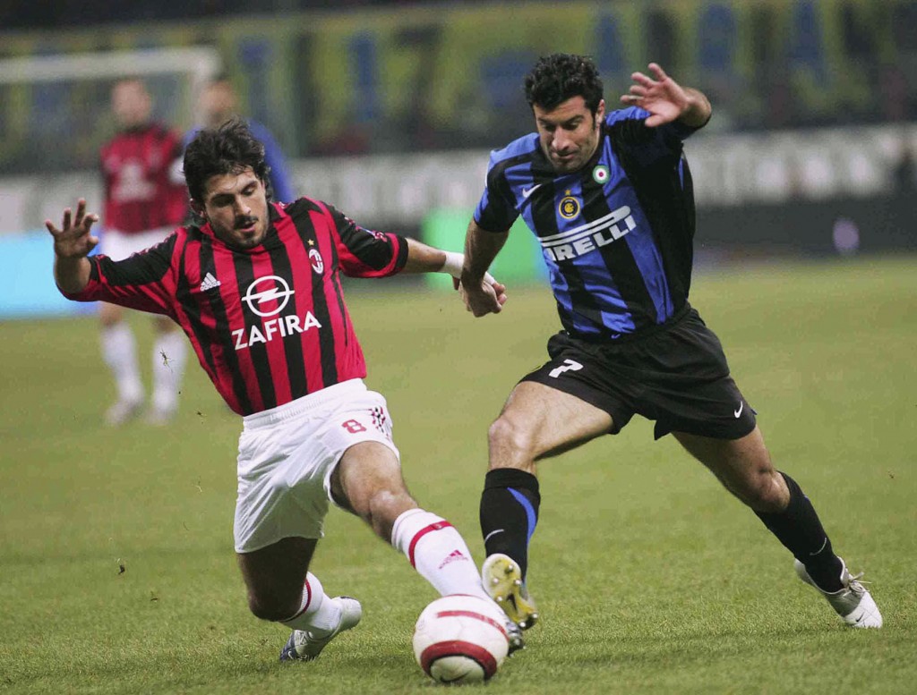 Gennaro Gattuso e Luis Figo, quando vestivano le maglie di Milan e Inter