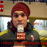 Un tifoso del Milan da San Siro per Milan-Inter, foto @PianetaMilan