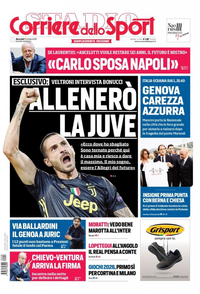 corriere dello sport 10 ottobre 2018