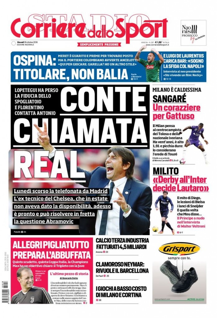 Corriere dello Sport 18 ottobre 2018