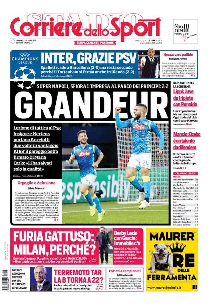 Corriere dello sport 25 ottobre 2018