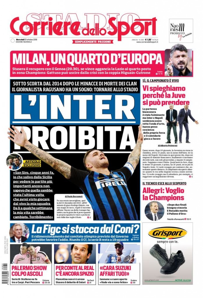 Corriere dello Sport 31 ottobre 2018