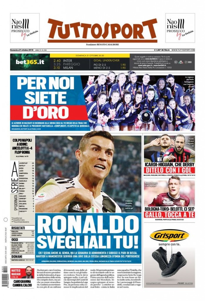 tuttosport 21 ottobre 2018