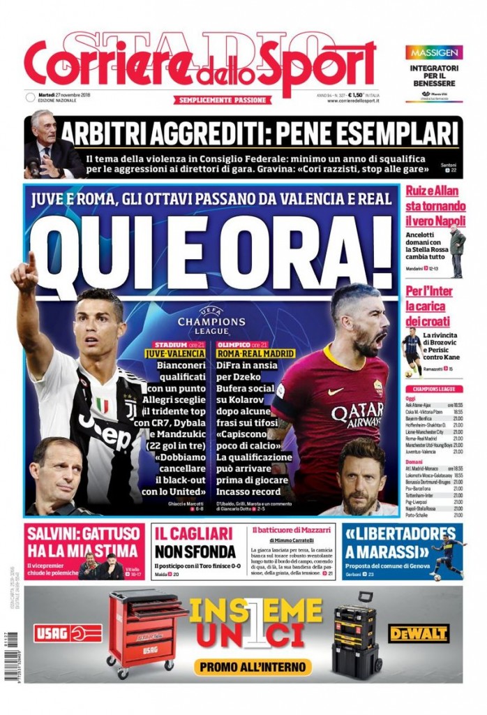 Corriere dello sport 27 novembre 2018