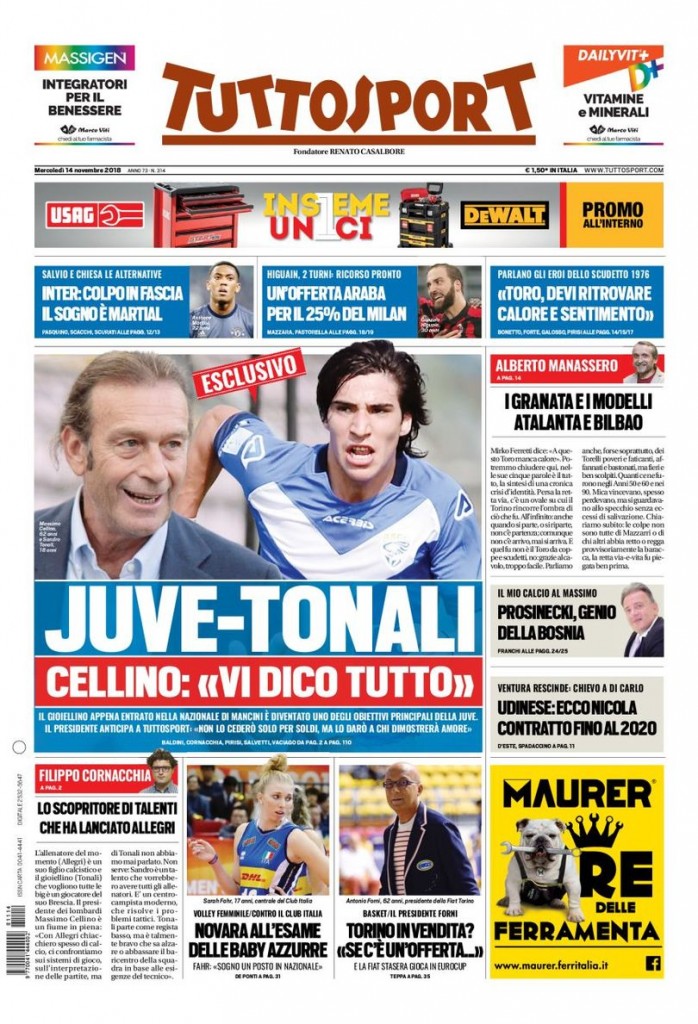 tuttosport 14 novembre 2018