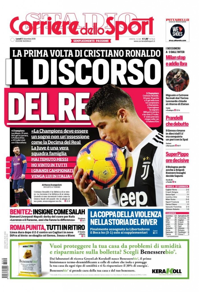 Corriere dello sport 10 dicembre 2018