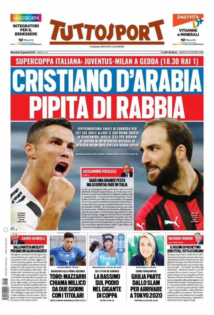 tuttosport 16 gennaio 2019