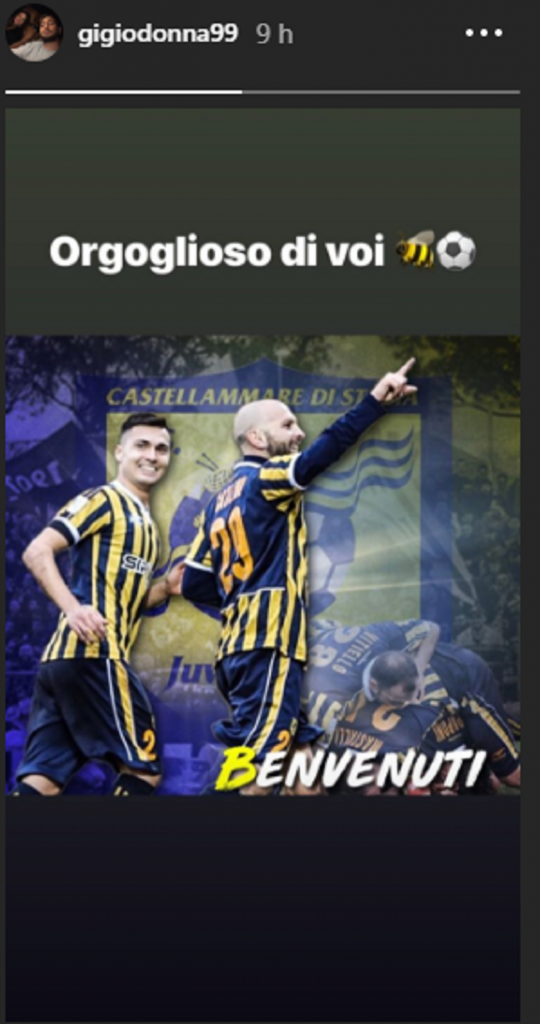 La Juve Stabia in Serie B, Instagram Stories Gianluigi Donnarumma